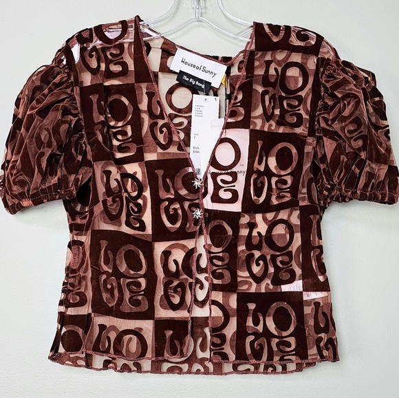 House Of Sunny Casa Amor Flyaway Short Sleeve Cardi Top, Chocolate Brown, Size 2 - Picture 7 of 13